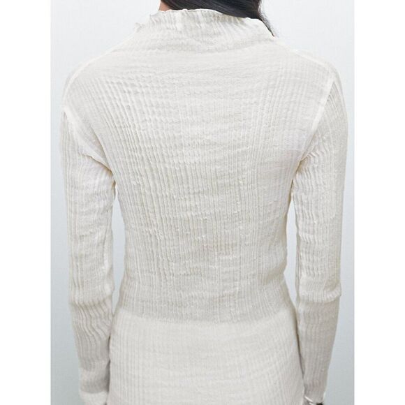 Massimo Dutti Womens Top Small S Ecru Textured wool silk Blouse 5100/555 NWOT - Picture 2 of 11